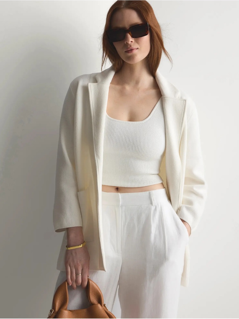 Quince 100% Organic Cotton Knit Blazer Cardigan Women's XL Ivory White